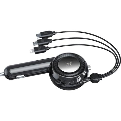 3 in 1 Splitter Cigarette Lighter Retractable Adapter Micro USB Type C Multiple Ports 12/24V Car Charger Outlet Adapter