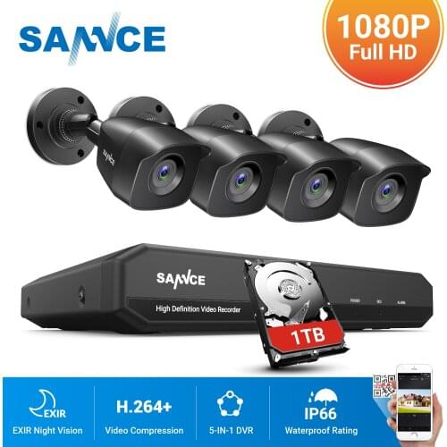 SANNCE 8CH HD 108P CCTV System 1080P Output CCTV DVR 1080P Security Cameras IR night Waterproof Surveillance kit