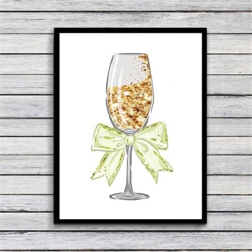 Champagne Macaron Art Cute Bow Art Canvas Fabric Poster And Print Wall Art Picture Painting Home Decor
