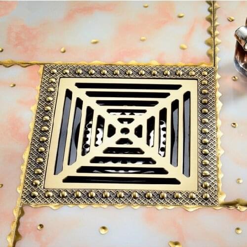 Shower Drain 15cm Euro Antique Brass Floor Drain Cover Shower Square Waste Grate Strainer Hair Bathroom Bath Accessories