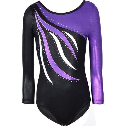 Gymnastics leotard metallic gymnastics clothes figure skating leotard sportswear kids holographic long sleeve rhinestone leotard