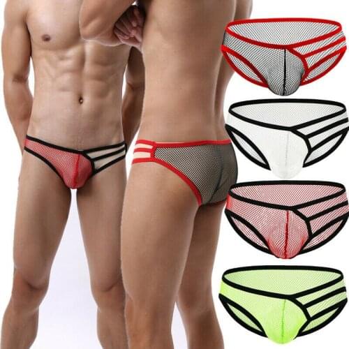 Sexy Men Briefs Jockstrap Mesh Transparent Penis Pouch Underwear Ultra-thin Hollow Out Gay Panties Slip Hombre Sex Briefs Tanga