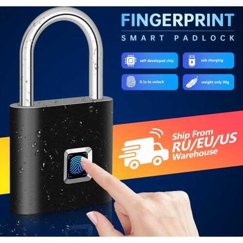 Waterproof USB Charging Fingerprint Lock Smart Padlock Fingerprint lock 0.1 second Unlock Portable Anti-theft Fingerprint Lock
