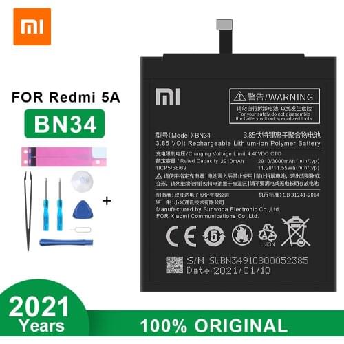 Xiaomi Original Battery BN34 For Xiaomi Redmi 5A 5.0 inches 3000mAh High Quality Battery With Free Tools
