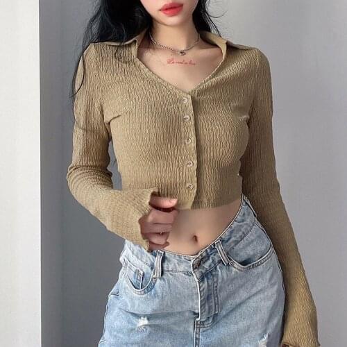 Summer new style streetwear womens turn-down collar buttoned shirt