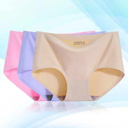 Womens Seamless Pantie Ice Silk Briefs Plus Size Shorts Middle Waist Underwear Lingerie 809