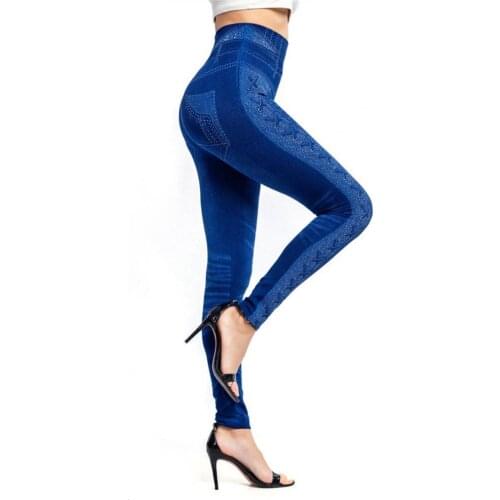 2021New Imitation Jeans Leggings Rope Knot Pattern High Stretchy Women Push Up All Match Faux Denim Jeggings Streetwear Suitable