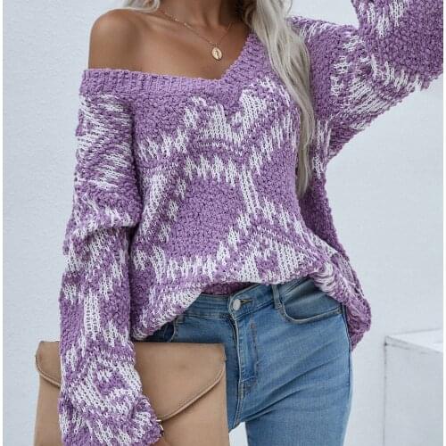 Women Knitted Sweater Oversized Pullovers Ladies Winter Loose Sexy Splicing V Neck Sweater Korean Fashion Jumper Sueter Mujer