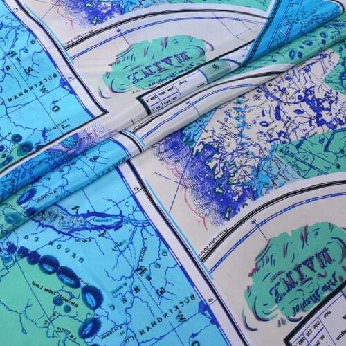 1 Meter Map Of Blue World Summer Printing Pure Crepe De Chine Silk Shirt Dress Handmade Diy Fabric