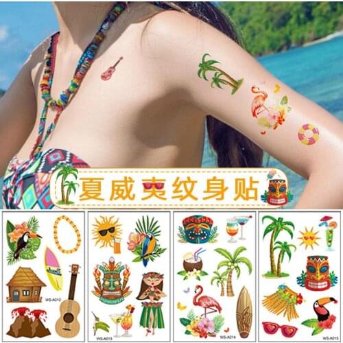 10pcs/set Hawaiian Tattoo Stickers Tropical Party Aloha Flamingo Temporary Tattoos Hawaii Luau Summer Party Decor Supplies