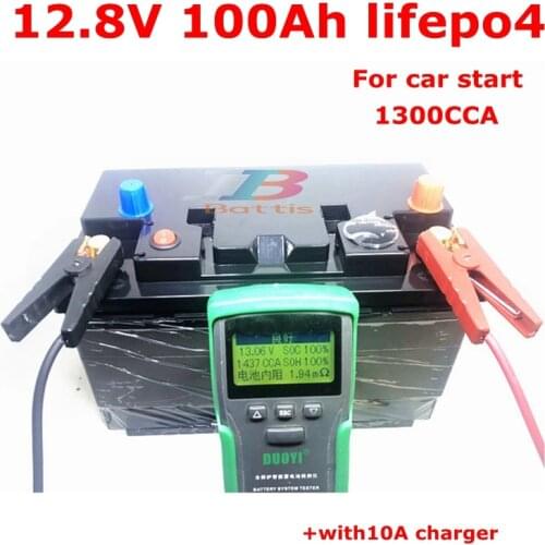 12.8V Lifepo4 12V 100Ah lithium battery 1300A CCA 1000A for light Start vehicle start car inverter backup power + Charger