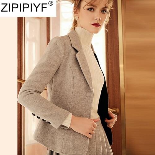 2020 Spring Fashion Womens Skirt Suit Turn Down Collar Patchwork Blazer High Waist Mini Pleated Skirt Two Piece Set