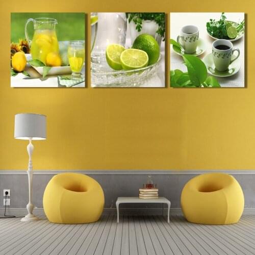 3 Pc Canvas Art Modern Printed Fruits Lemon Poster Landscape Art Canvas Painting Wall Picture Print Modern Home Room Dec Framed