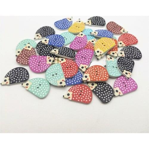 50pcs 25x16mm Mixed Wood DIY Cartoon Hedgehog Buttons Sewing Scrapbook Crafts For Cardmaking Embellishments Decorations