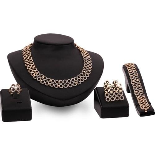 African Beads Jewelry Sets Wedding Accessories Crystal Gold Color Bridal Necklace Bracelet Earrings Rings Jewelry Set