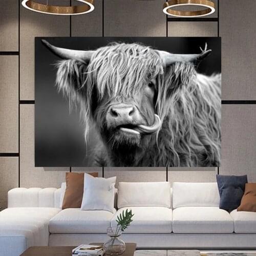 5D DIY Diamond Embroidery Highland Cow Full Square Drill Diamond Painting Cross Stitch Black White Animals Mosaic Home Decor New