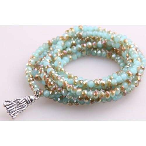 Free shipping 5 Strands Crystal with Alloy Tassel Beads Stretched Bracelets Handmade Blue Pacet Bead Yoga Bracelet & Necklace