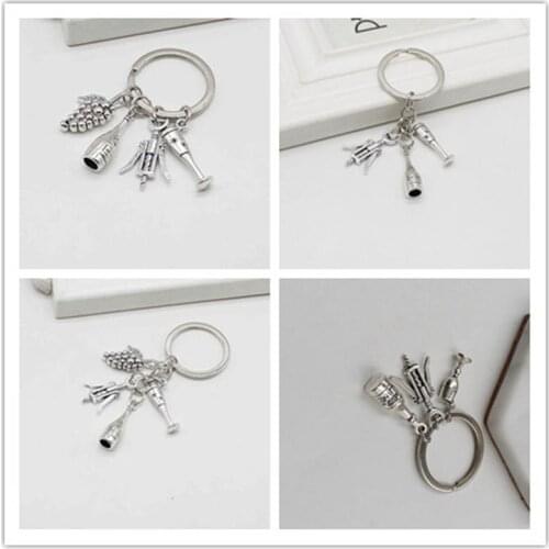 Personality red wine glass charm key ring dry cup jewelry gift wine lovers wine bottle opener charm keychain