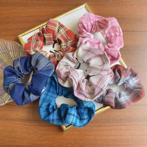 Coloful Korean Plaid Scrunchie Elastic Hair Rubber Bands for Women Girl Holiday Headwear Ponytail Hair Accessories
