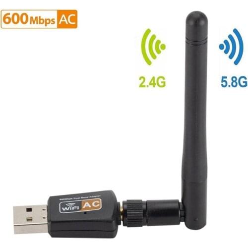 Dual Band 600M 2.4/5.8GHz WiFi Receiver USB Network Card Adapter with Antenna WiFi Adapter Dual-band wireless network card 5G