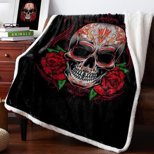 Skull Rose Skull Fleece Blanket Warm Cashmere Blanket Office Sofa Supplies Blankets for Beds