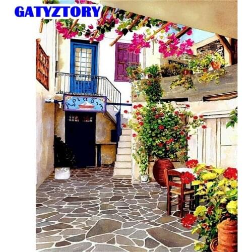GATYZTORY Painting By Numbers Kits For Adults 60x75cm Frame Greece Landscape Oil Paint By Number Modern Home Wall Art Photo