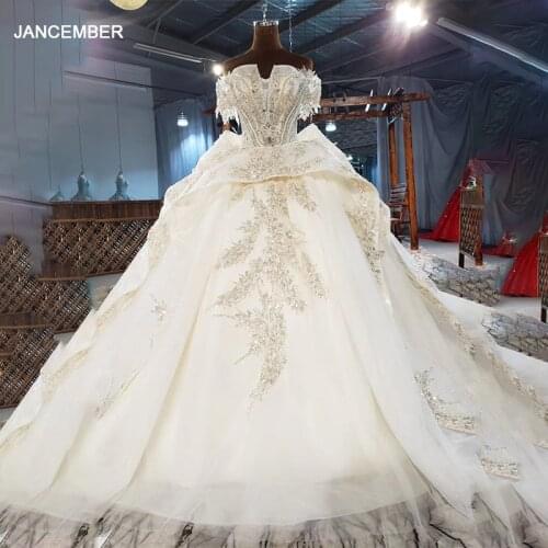 HTL1917 Luxurious And Elegant V-Neck Crystal Beading Wedding Dress 2020 Ball Gowns Short Sleeve Off The Shoulder