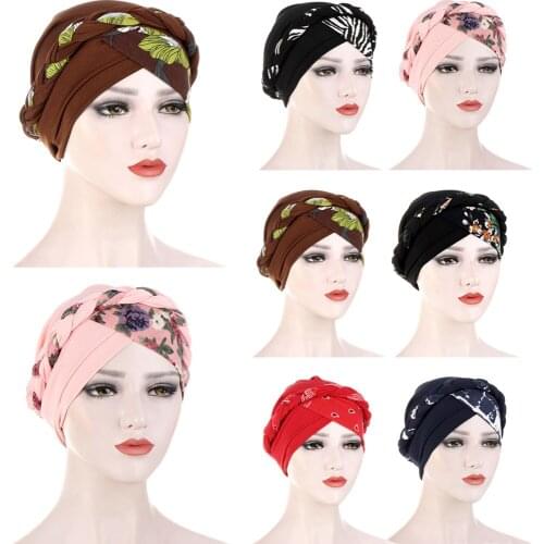 India Muslim Women Hijab Hat Cancer Chemo Cap Braid Print Turban Headscarf Islamic Head Wrap Lady Beanie Bonnet Hair Loss Cover
