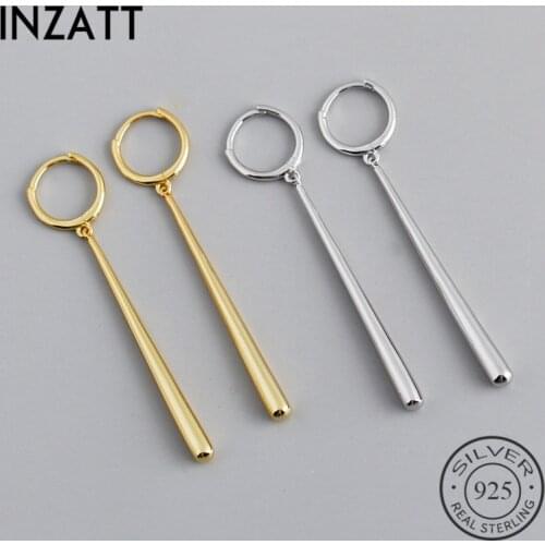 INZATT Real 925 Sterling Silver Stick Hoop Huggies Earrings For Fashion Women Party Fine Jewelry Hiphop Minimalist Accessories