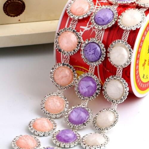 Colorful round Rhinestone Cup Chain Rhinestone Trim for Bridal Headband Head Piece