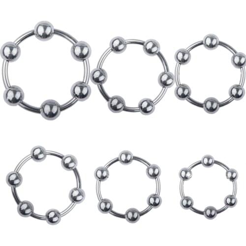 Metal Penis Ring Sex Toys Male Delay Ejaculation Men Stainless Steel Lock Ring 6 Beads Glans Stimulator Penis Ring Adult Product
