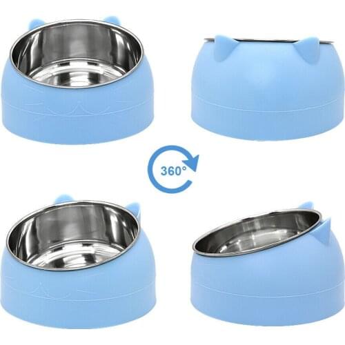 15 Degree Oblique Mouth Stainless Steel Bowl for Cats and Dogs, Cat Ear-shaped Bowls To Protect Cats Cervical Spine From Falling