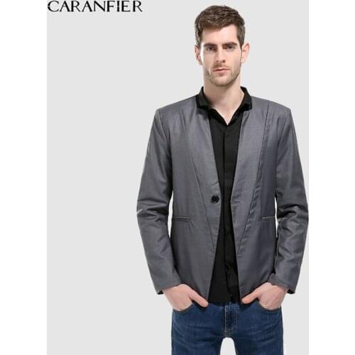 CARANFIER Male Blazer Clothes Men 2018 New Autumn One Button Suit Simple Solid Color Long Sleeve Black Suit Collar StraightStyle