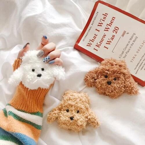 Cute 3 Colors Plush Teddy dog Earphone Case AirPods 2 Knitting Protective Cover For Apple Airpods Wireless Headphone Earbud Box