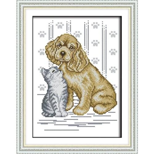 The Cat and Dog Pattern D976(2) Needlework Embroidery DIY Cross stitch kits DMC 14ct 11ct Cross-stitch Sets