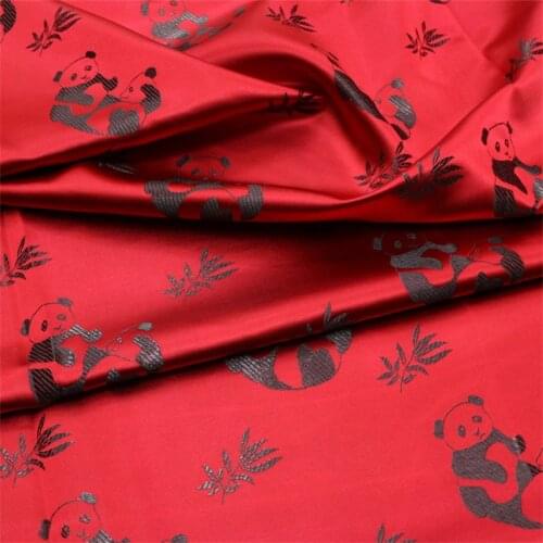 NW94 Panda Jacquard Silky Brocade Fabric Chinese Cheongsam Clothes Dress Jacket Fabric DIY Sewing Silk Red Fabrics