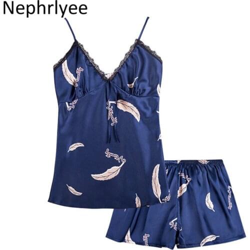 Pajamas Woman satin Silk Sexy Pijamas Girls Sleepwear Home Suit Summer Pyjama Femme V Neck 2021 Dropshipping SLP001393
