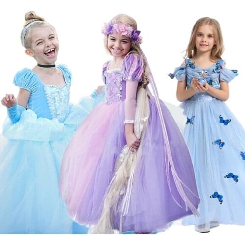Girls Princess Dress Halloween Carnival Party Rapunzel Cosplay Costume For Kids Christmas Dress Up Children Cinderella Clothes