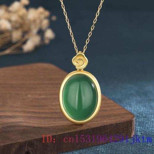 Green Jade Water drop Pendant Women Natural Gifts Amulet Gemstone 925 Silver Necklace Fashion Charm Chinese Agate Chalcedony