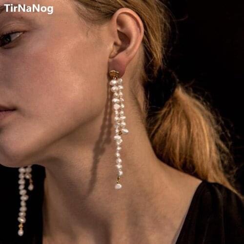 European and American Fashion Baroque Freshwater Pearl Earrings Asymmetric Long Tassels Eardrop Women Jewelry Gifts