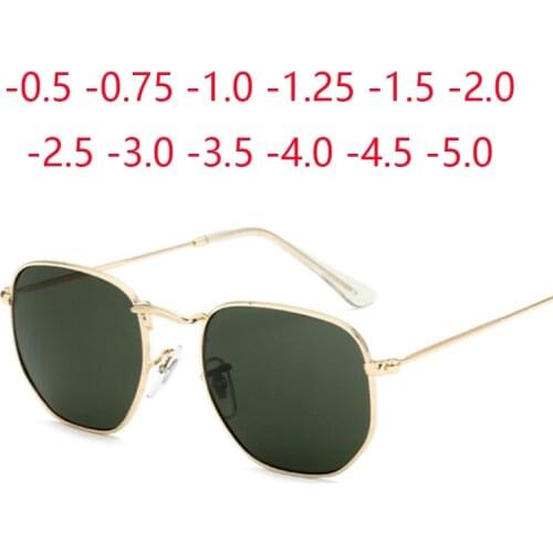 Metal Hexagonmen Women Sun Glasses Gray G15 Lens Prescription Sunglasses 0 -0.5 -1.0 -2.0 To -5.0