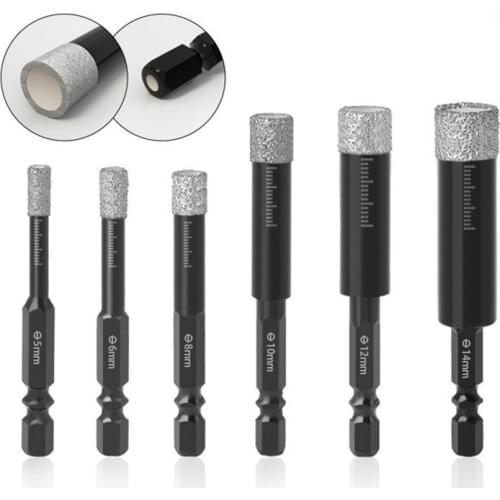 6-14mm Vaccum Brazed Diamond Dry Drill Bits Hole Saw Cutter for Granite Marble Ceramic Tile Glass Dry Cutting Core Drill Bits