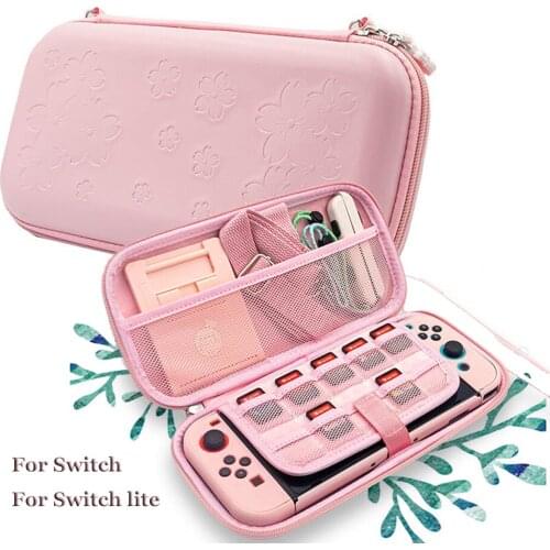 Cute Pink Sakura portable Storage Bag Travel Carry Case Cover for Nintendo switch game Accessory bag + temper glass + thump grip