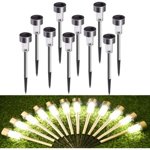 10pcs LED Solar Light Stainless Steel Tube Outdoor Waterproof Lawn Stake Lamps Garden Yard Art Landscape Lights Walkway Decor
