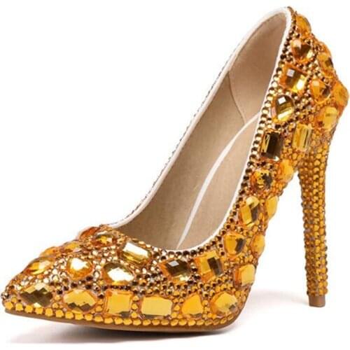 Women Pumps Heeled Sequined Cloth Slip On Thin High Heels Pointed Toe Dress Office Career Party Wedding Rhinestones Shoes Women