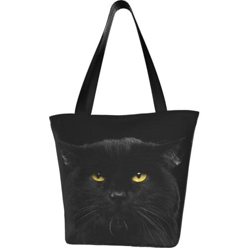 Black Cat Polyester outdoor girl handbag, woman shopping bag, shoulder bag, canvas bag, gift bag