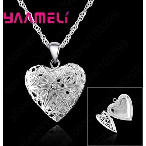 Vintage Bijoux Femme 925 Sterling Silver Jewelry Hollow Out Heart Frame Photo Pendant Necklaces Women Choker Boho Style