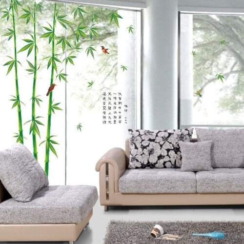 Green Bamboo Glass Windows Wall Stickers Vinyl DIY Plants Pattern Home Decor Sticker for Living Room Study Room Decor