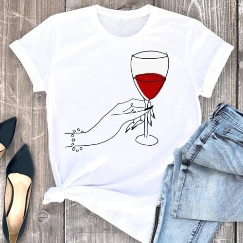 Women Clothes Wine Cute Drink Happy Time Ladies Cartoon Fashion Short Sleeve Summer Print Tshirt Female Tee Top Graphic T-shirt