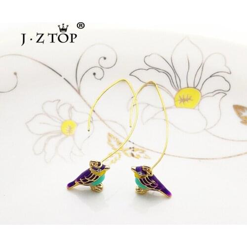 Women Multicolor Bird Drop Earrings Long Gold Color Ear Wire Hooks Earrings Creative Animal Earring Fashion Jewelry 2019 New
